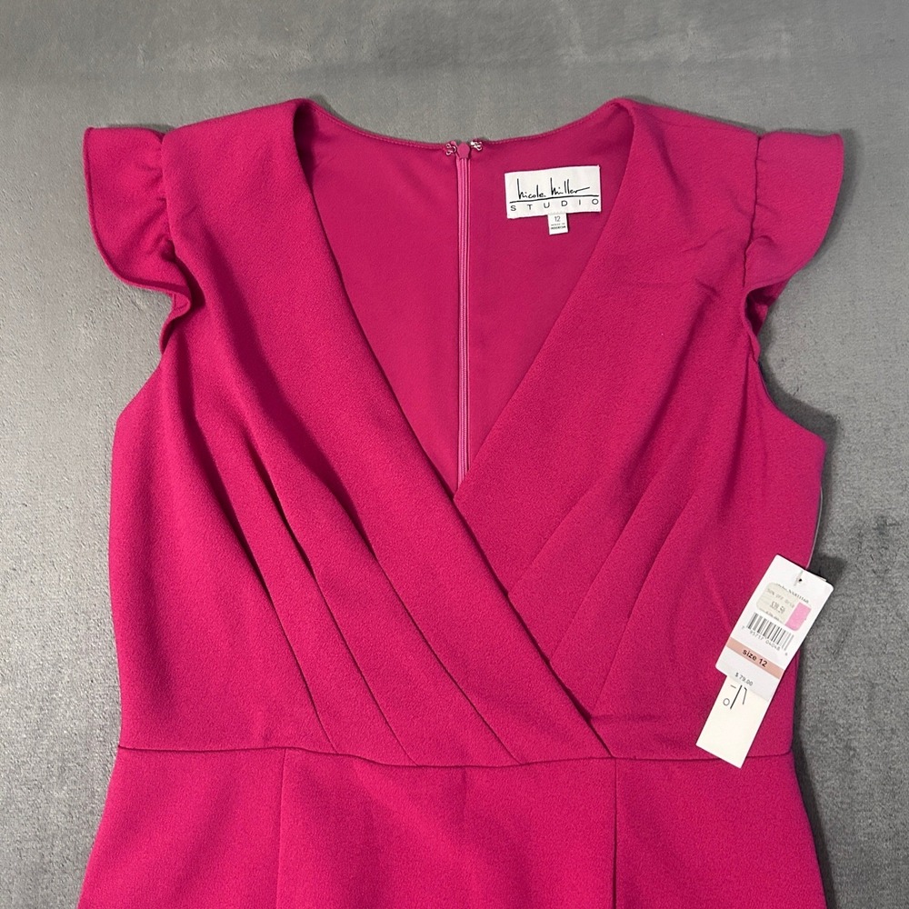 Nicole Miller Dress Womens 12 Pink Studio Ruffle Sleeve Surplice Sheath NWT - Picture 3 of 10
